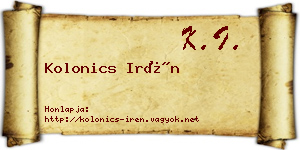 Kolonics Irén névjegykártya